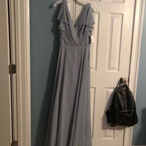 Dusty blue Flutter Sleeve David’s Bridal Long Dress